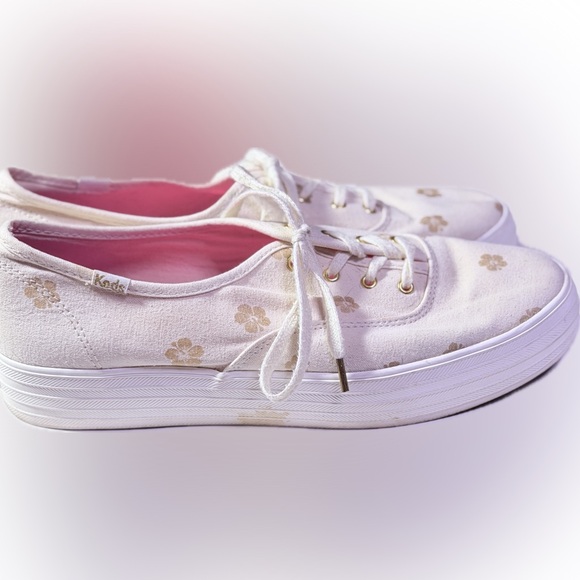 Keds Triple Hibiscus Platform Sneakers Women’s 9 / 9.5 Natural/Gold 1½" Platform - Picture 2 of 6